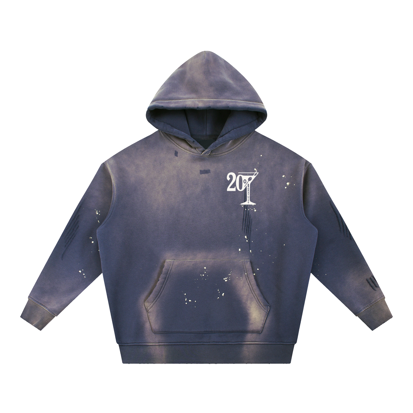 Martini Vintage Washed Frayed Fleece Hoodie