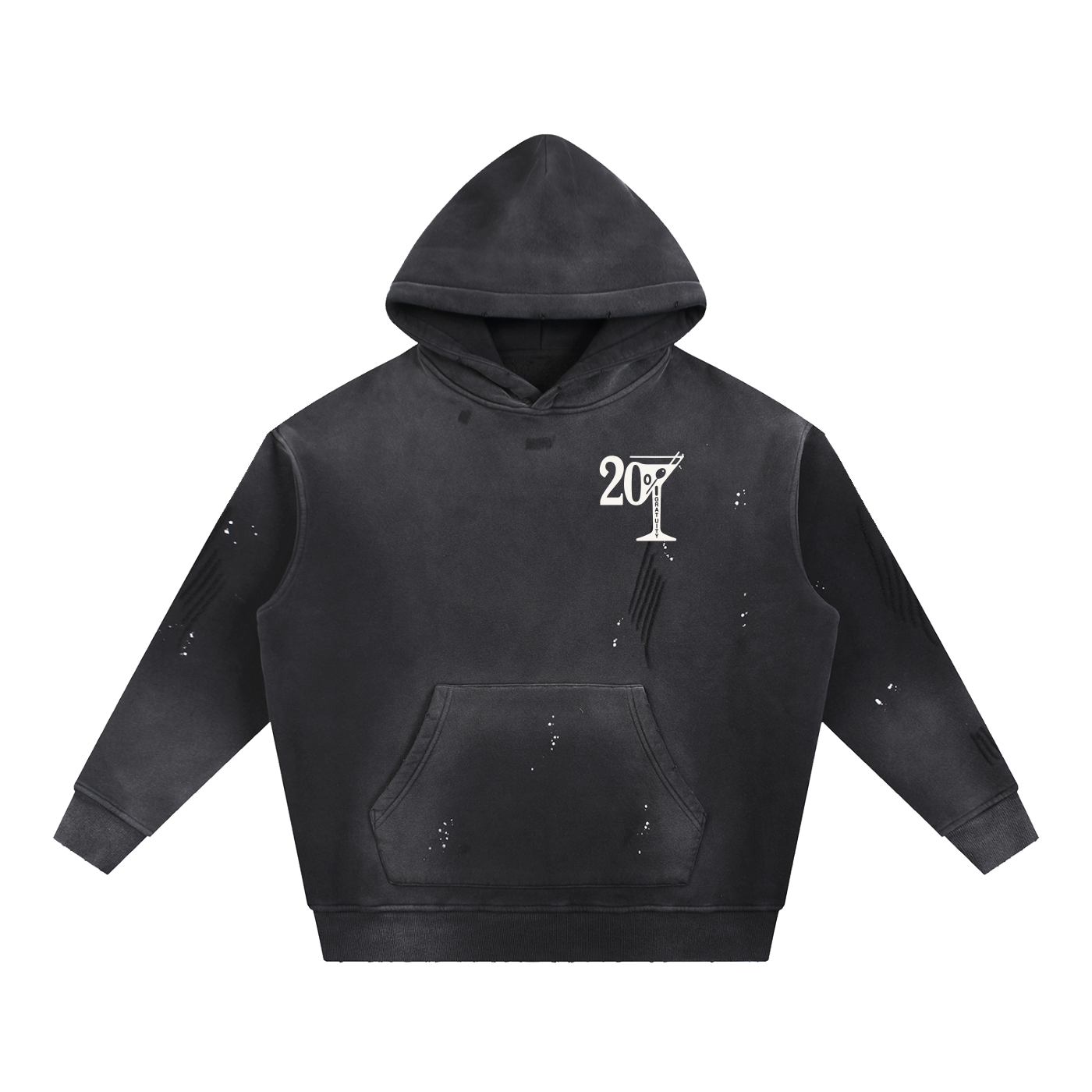 Martini Vintage Washed Frayed Fleece Hoodie